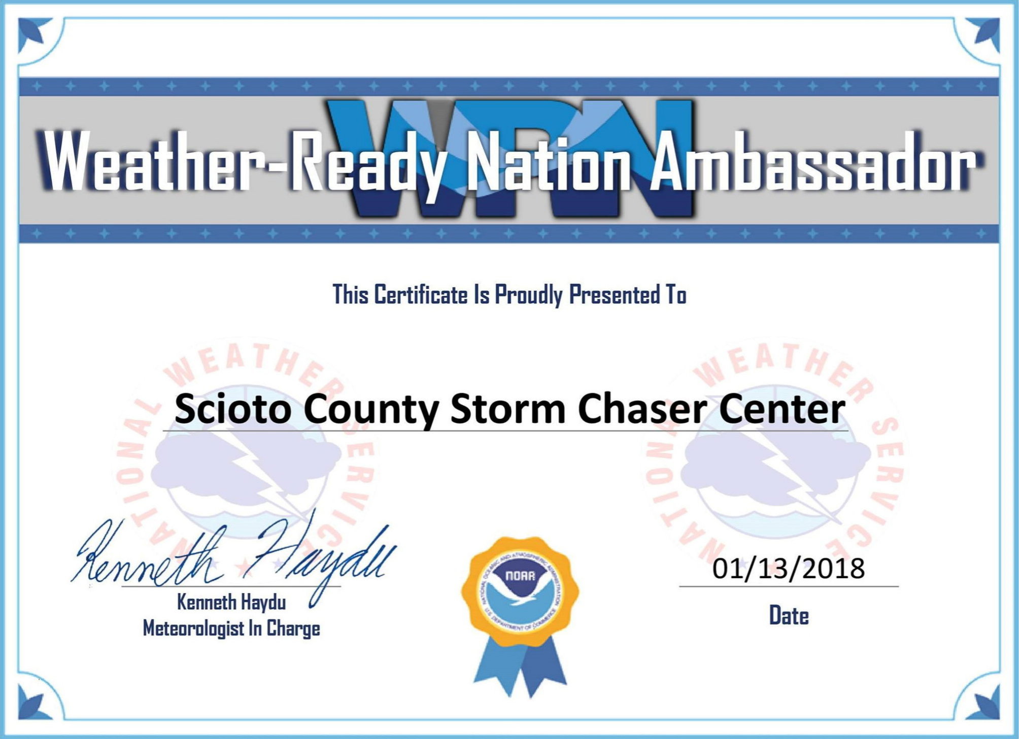 Weather-Ready Nation Ambassador Certificate